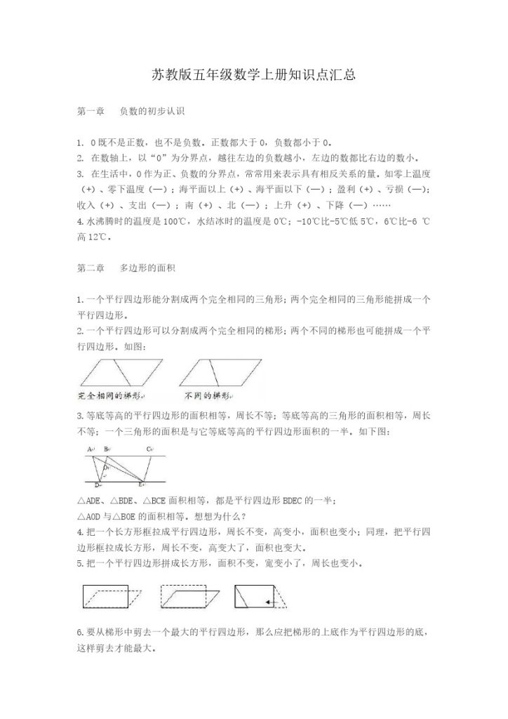五年级上册数学知识点汇总  苏教版-可达学习资料
