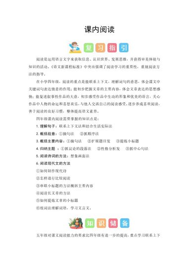 【课内阅读暑假衔接】四升五语文暑假衔接课（统编版）-可达学习资料