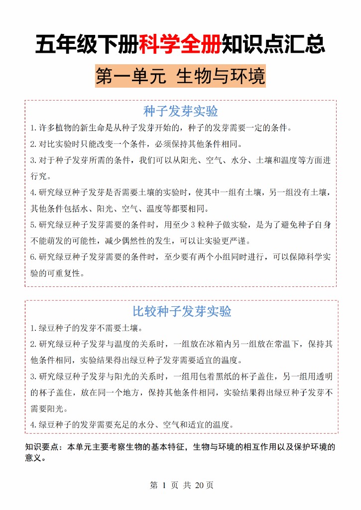 【5-7】【科学】五年级下册科学全册知识点汇总【教科版】-可达学习资料