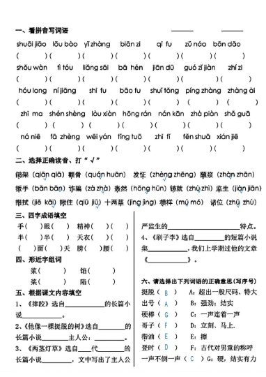 【5-8单元基础练习】五下语文-可达学习资料