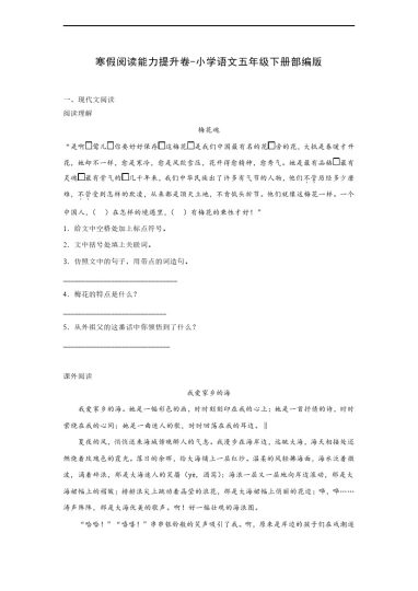 【寒假语文阅读】能力提升卷2--语文五年级下册（部编版）-可达学习资料