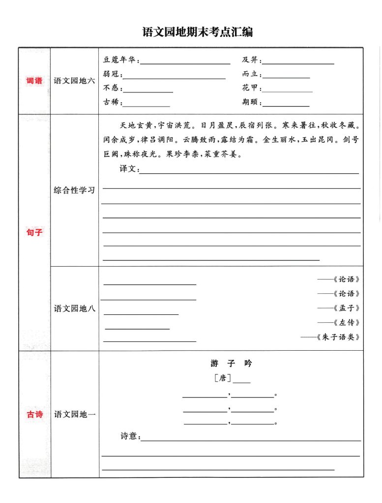 五年级语文下册《语文园地》期末考点汇编，附配套习题和默写集训-可达学习资料