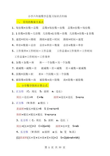 《小学六年级数学知识点归纳》六下数学【北师版】-可达学习资料