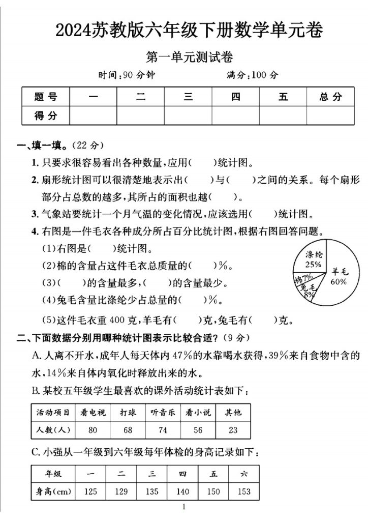 苏教版六年级下册数学第一单元测试卷B-可达学习资料