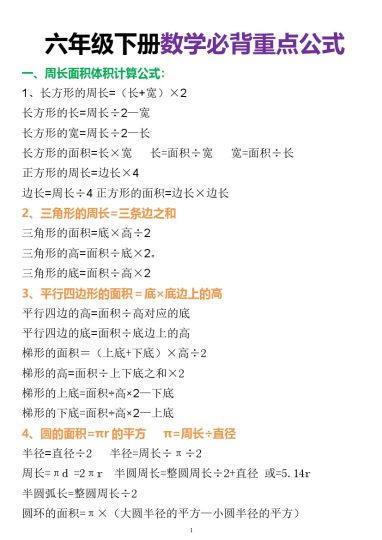 【必背公式及定义】六年级下册数学+小升初数学必背公式及定义+++全国通用(1)-可达学习资料