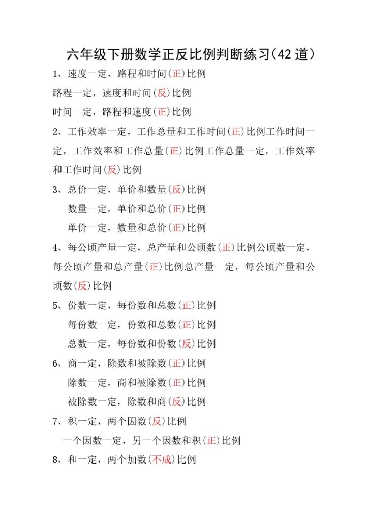 六年级下册数学正反比例专项练习-可达学习资料