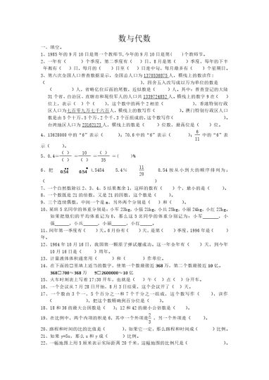 通用版数学六年级下册总复习专题：数与代数 含答案 13页-可达学习资料