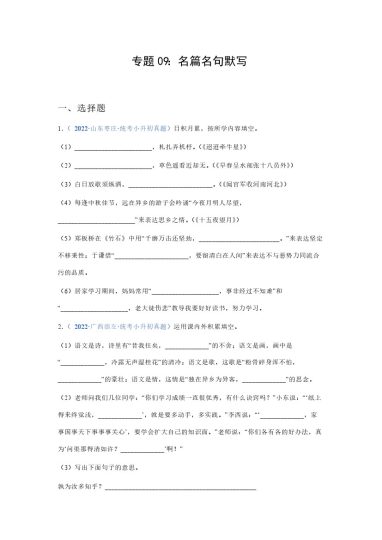 《专题09：名篇名句默写-小升初语文高频考点100题》-可达学习资料