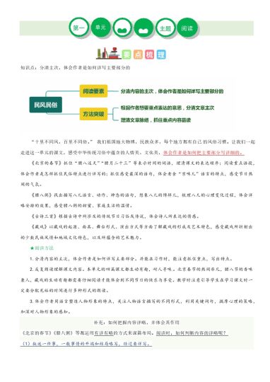 【主题阅读理解】第一单元（知识梳理+精选阅读）-六年级语文下册-可达学习资料