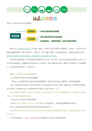 【主题阅读理解】第三单元（知识梳理+精选阅读）-六年级语文下册-可达学习资料