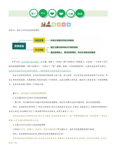 【单元主题阅读】第三单元（知识梳理+精选阅读）--学年六年级语文下册单元主题阅读理解（部编版）-可达学习资料