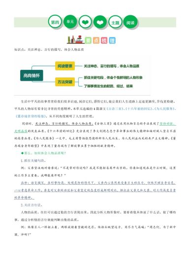 【单元主题阅读】第四单元（知识梳理+精选阅读）--学年六年级语文下册单元主题阅读理解（部编版）-可达学习资料
