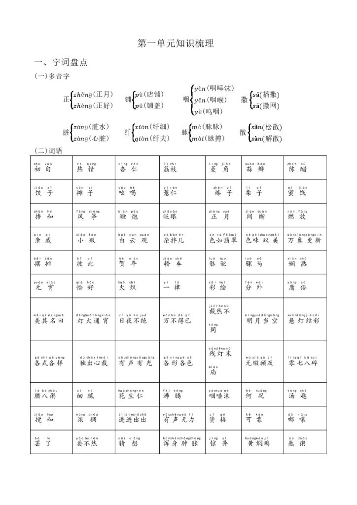 【语文知识点】第一单元（知识梳理+基础过关）–学年六年级语文下册（部编版）-可达学习资料