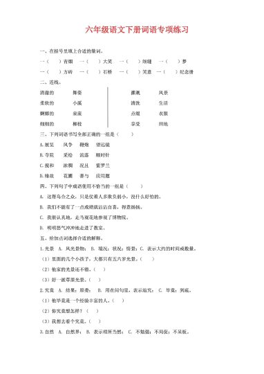 六年级语文下册《词语》专项练习，基础复习必练-可达学习资料