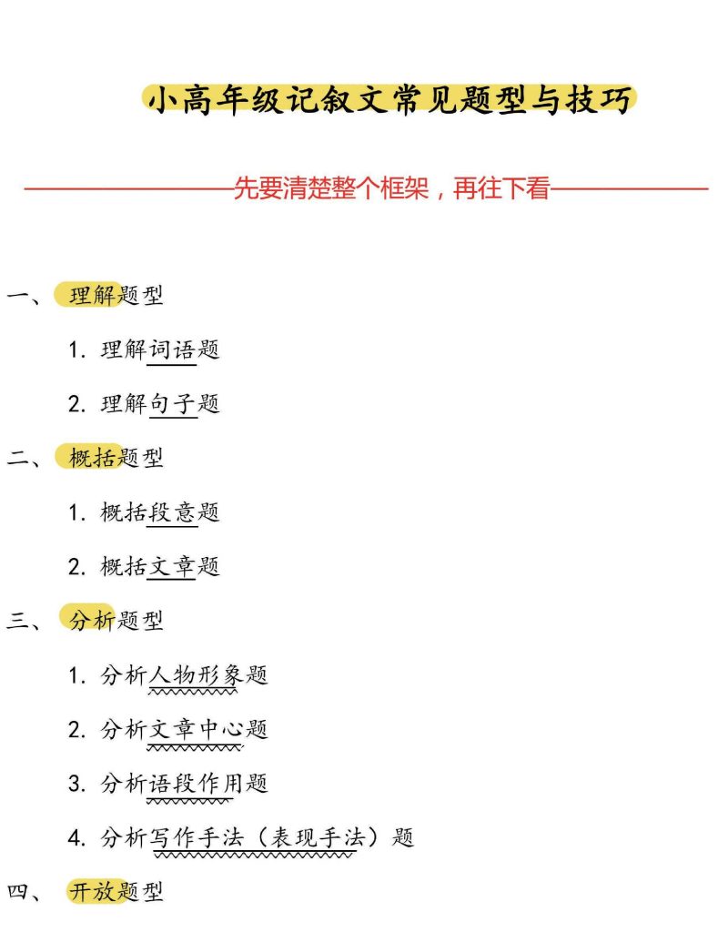 小高（3-6）年级《记叙文常见题型及其答题技巧》(1)-可达学习资料