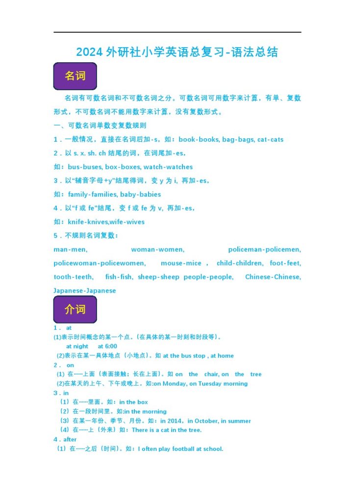 【（知识清单）】外研版（三起）英语六年级下册 期末语法总结（知识清单）-可达学习资料