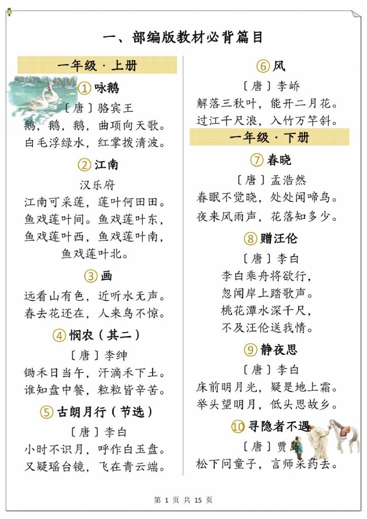 【1-6年级上下册必背古诗合集】小学语文-可达学习资料