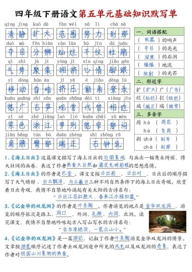 【第5-8单元基础知识默写单-答案】四下语文-可达学习资料