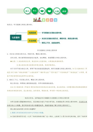 【单元主题阅读】第六单元（知识梳理+精选阅读）--学年四年级语文下册单元主题阅读理解（部编版）-可达学习资料