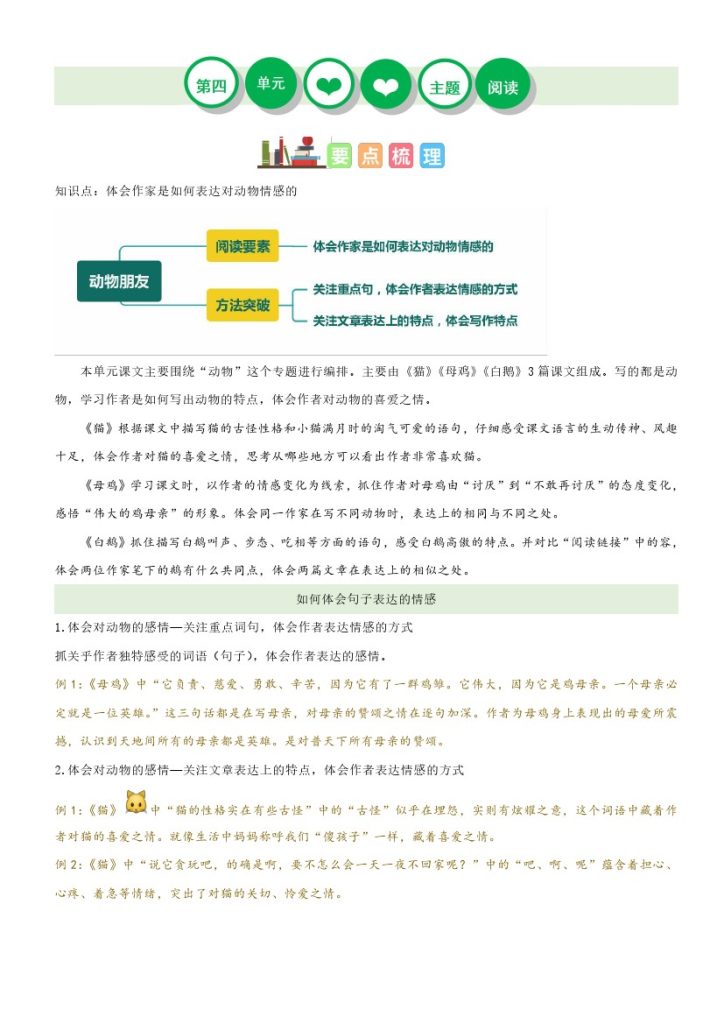 【单元主题阅读】第四单元（知识梳理+精选阅读）–学年四年级语文下册单元主题阅读理解（部编版）-可达学习资料