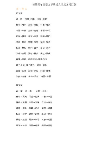 语文4年级下册近义词反义词汇总-可达学习资料