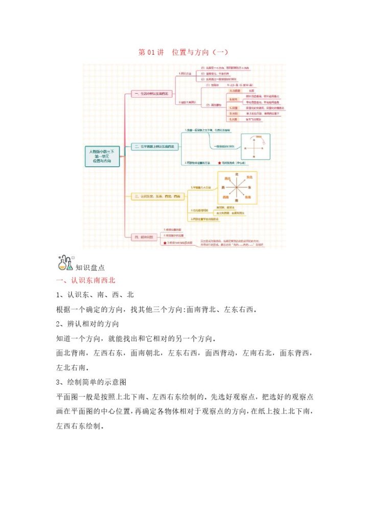 【人教数学知识点】第01讲 位置与方向（一）（word讲义）-【帮课堂】-学年三年级数学下册单元知识盘点+易错题专训（人教版）-可达学习资料
