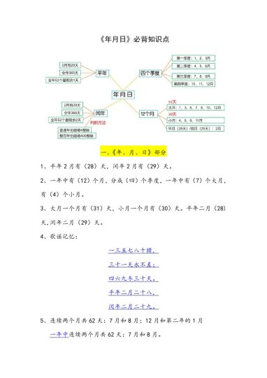 三年级数学年月日必背知识点整理-可达学习资料