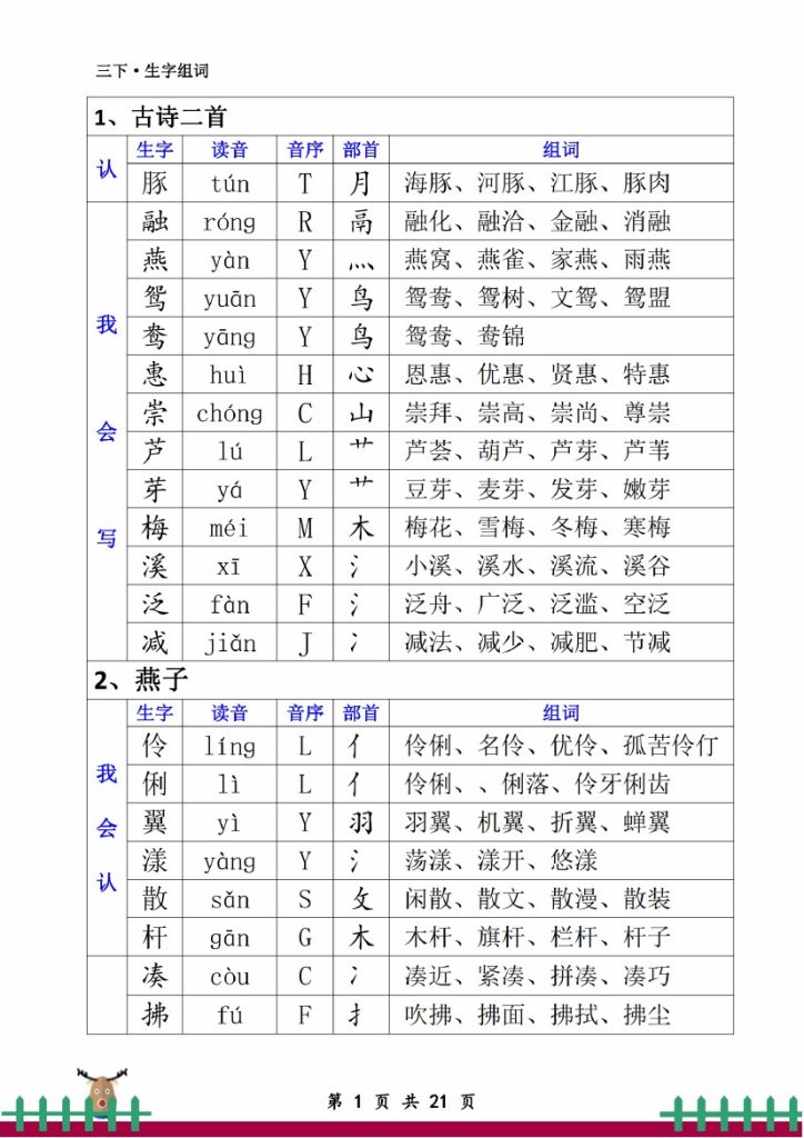 _三下·生字组词-可达学习资料