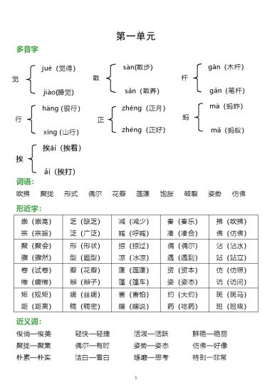 【词语、多音字、形近字、近反义词汇总】三下语文1-4单元-可达学习资料
