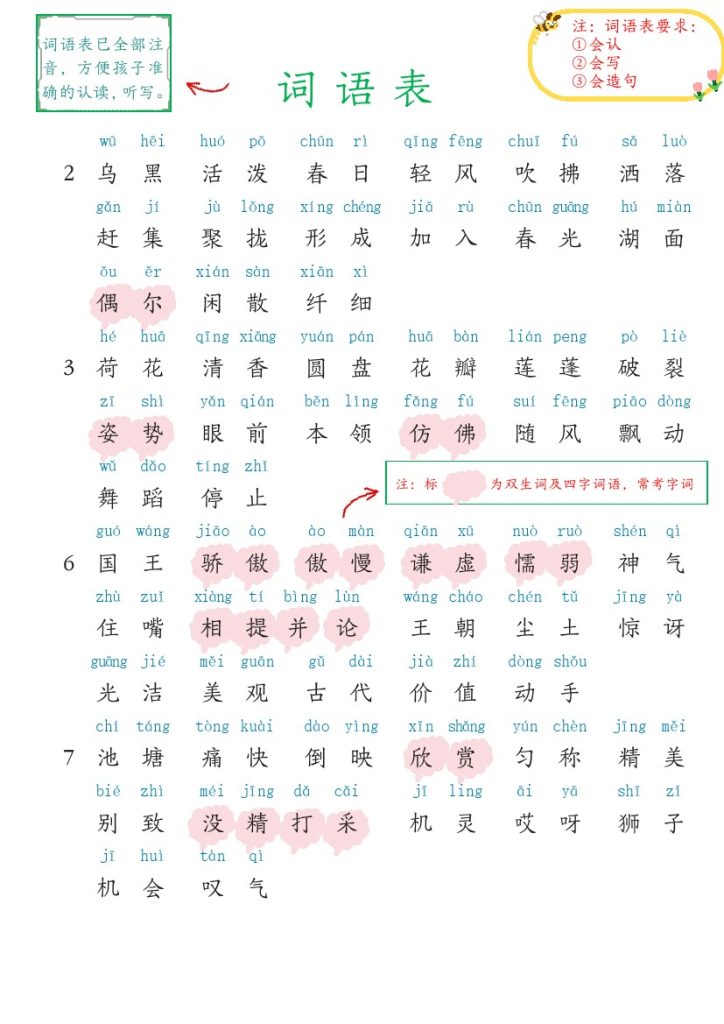 【词语表注音】三下语文-可达学习资料