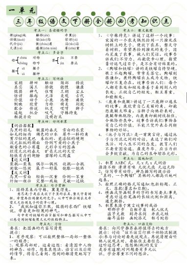【1-8单元必考知识点】三下语文 精编-可达学习资料