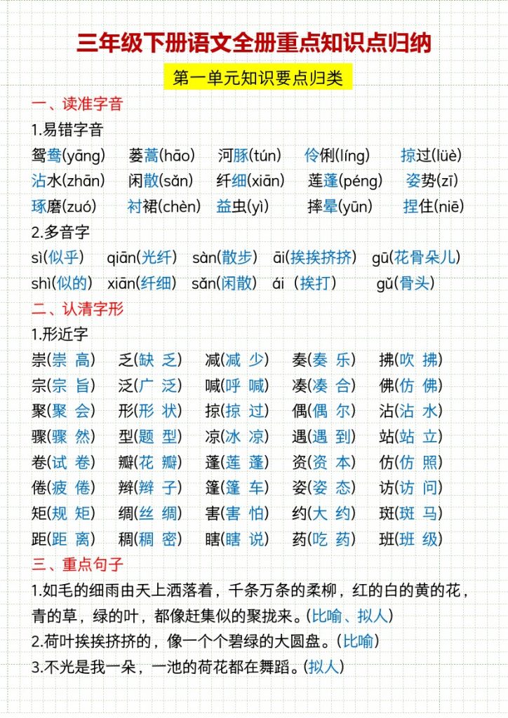 【全册重点知识点归纳】三下语文-可达学习资料
