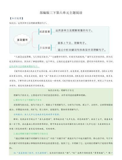 【主题阅读专项】第六单元（知识梳理+精选阅读）三年级语文下册 部编版-可达学习资料