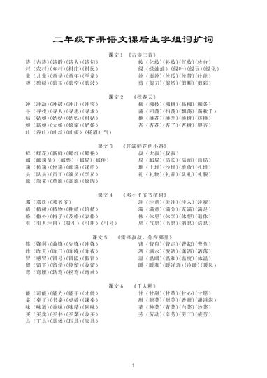 -二（下）课后生字组词扩词汇总-可达学习资料