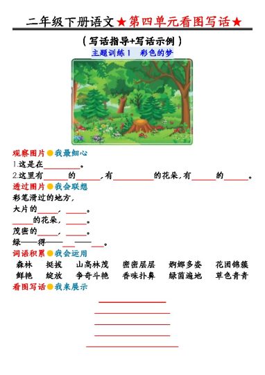 【第四单元看图写话写话指导空白】二下语文-可达学习资料