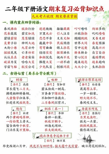 【期末复习必背知识点】二下语文-可达学习资料