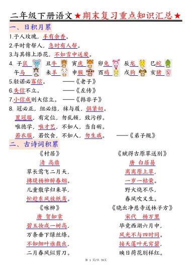 【期末重点知识汇总】二下语文-可达学习资料