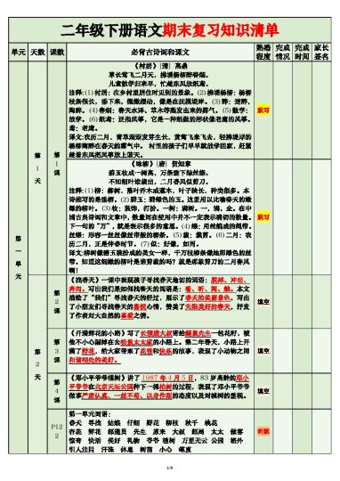 【期末复习清单】二下语文-可达学习资料