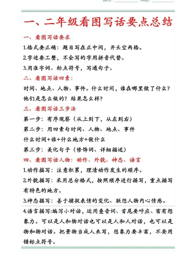 一二年级看图写话要点总结-可达学习资料