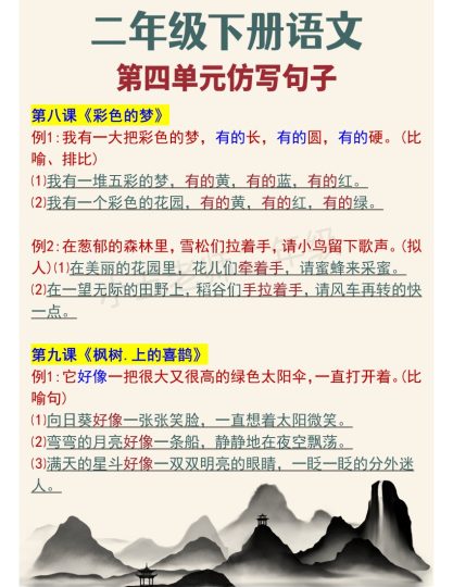 二下语文【第四单元重点句子仿写】-可达学习资料
