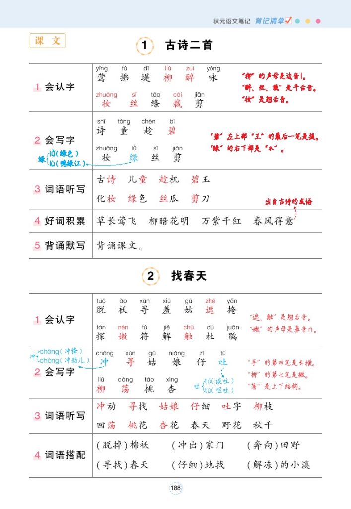 二（下）语文【状元语文笔记】背记清单-可达学习资料