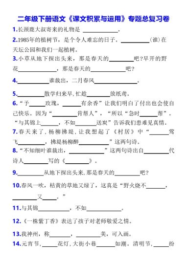 空白二年级下册语文《课文积累与运用》专题总复习卷(2)空白(1)-可达学习资料