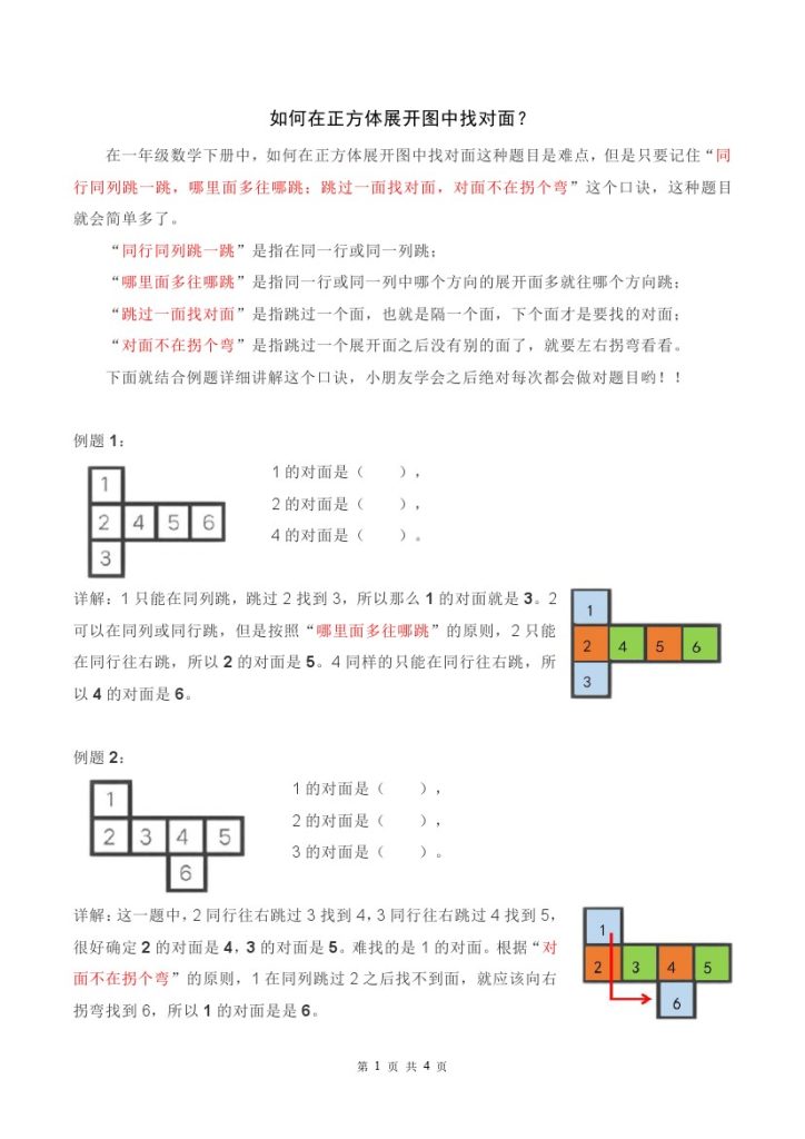 【正方体展开找对面问题详解+练习】一下数学-可达学习资料