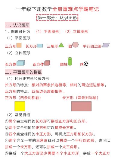 【全册重难点学霸笔记】一下数学-可达学习资料