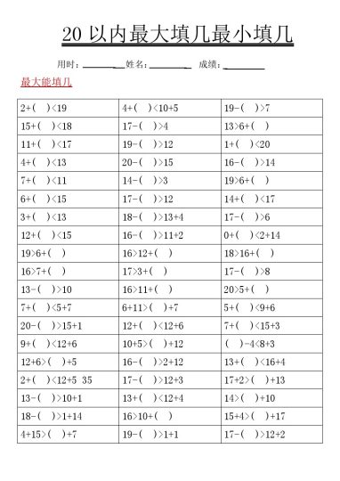 【20以内最大填几最小填几】一下数学-可达学习资料