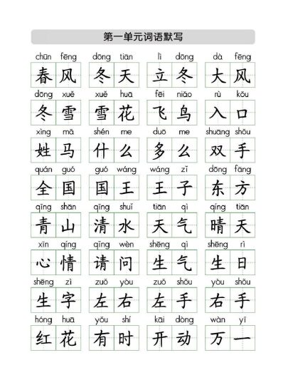 一年级下册语文必记词语默写(1)-可达学习资料