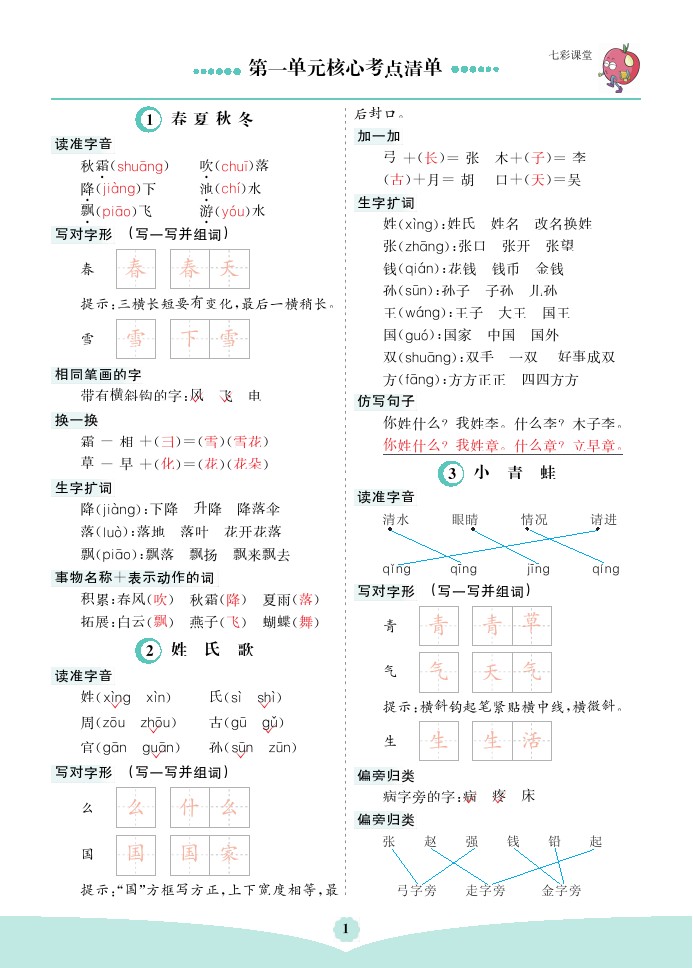 一年级下册语文核心考点-可达学习资料