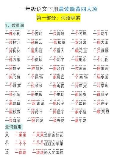 一年级下语文晨读晚背-可达学习资料