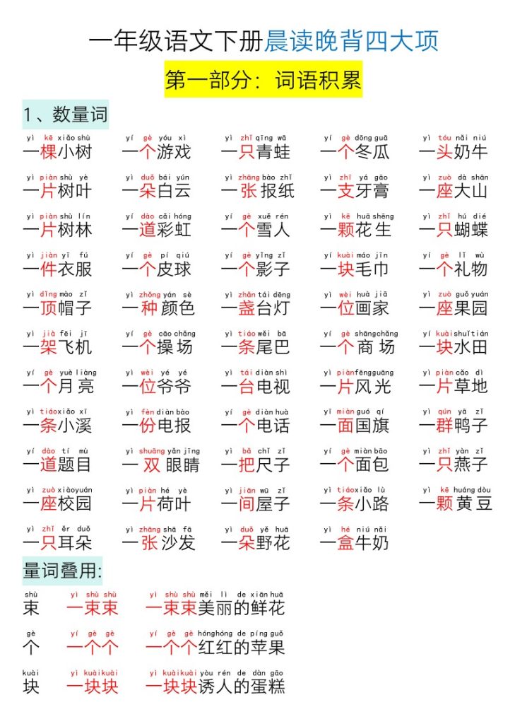 一年级下语文晨读晚背-可达学习资料