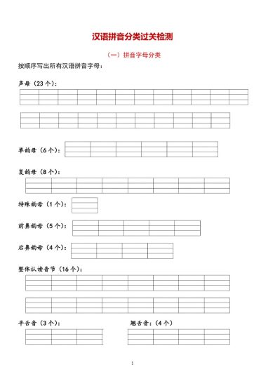 一（上）语文 汉语拼音【分类过关】检测-可达学习资料
